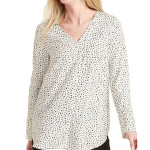 Old Navy Women's Relaxed V-Neck Tunic Top Long Sleeve Size M White Animal Print